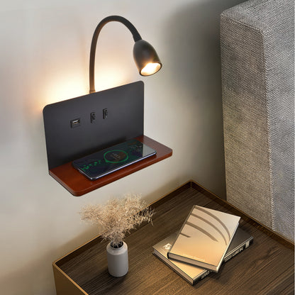 Modern LED Wall Lamp with Wireless Charging USB Port and 360 Rotating Bedside Reading Light