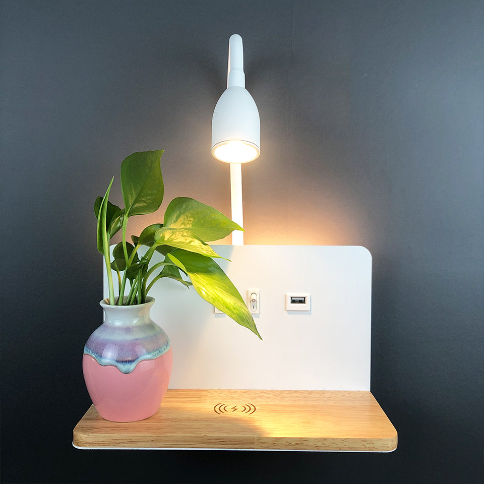 Modern LED Wall Lamp with Wireless Charging USB Port and 360 Rotating Bedside Reading Light