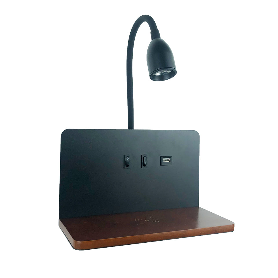 Modern LED Wall Lamp with Wireless Charging USB Port and 360 Rotating Bedside Reading Light