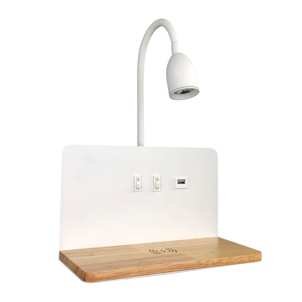 Modern LED Wall Lamp with Wireless Charging USB Port and 360 Rotating Bedside Reading Light