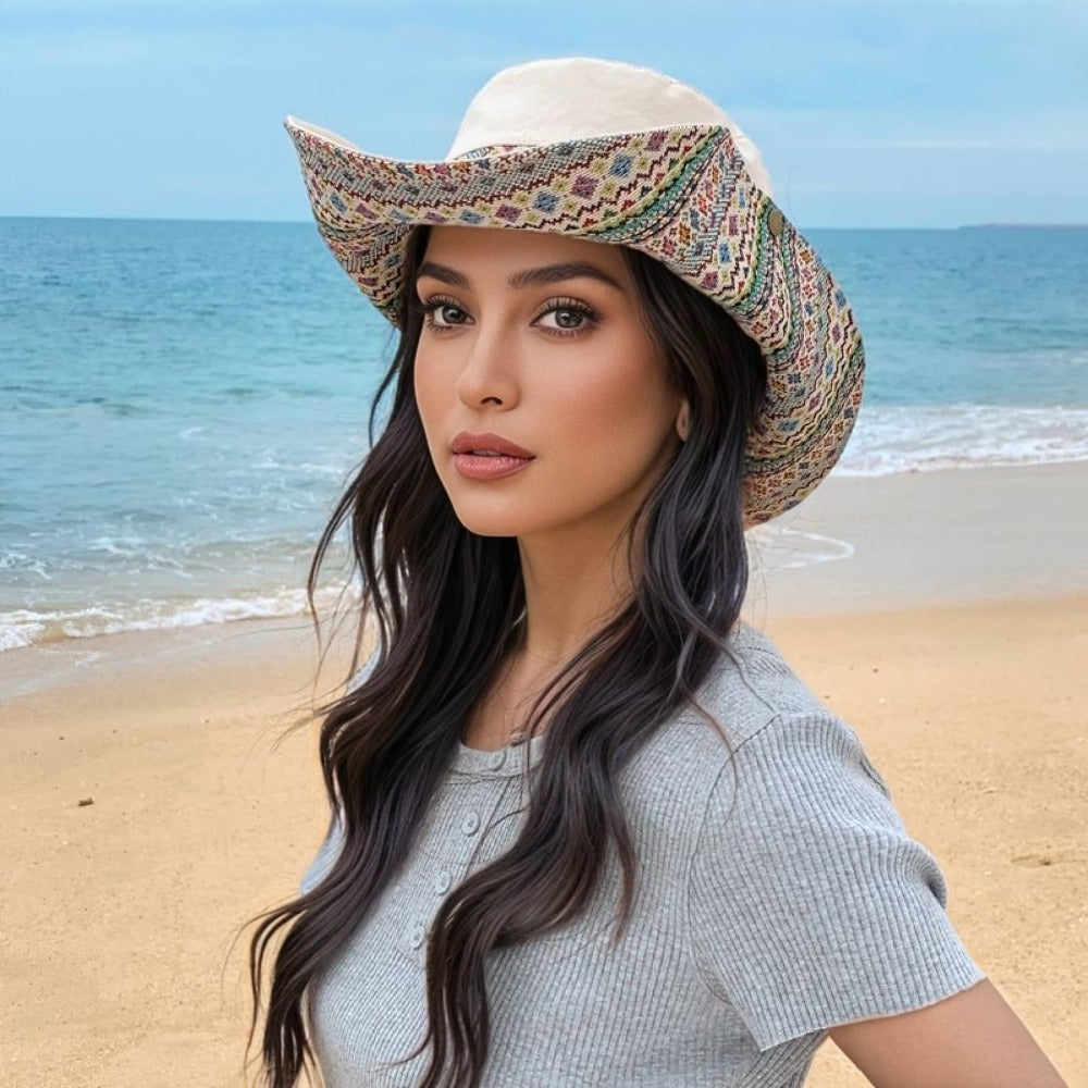 Reversible Bohemian Sun Hat for Women Windproof Fisherman Hat for Travel Hiking Beach Outdoor