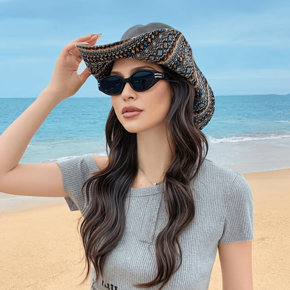 Reversible Bohemian Sun Hat for Women Windproof Fisherman Hat for Travel Hiking Beach Outdoor
