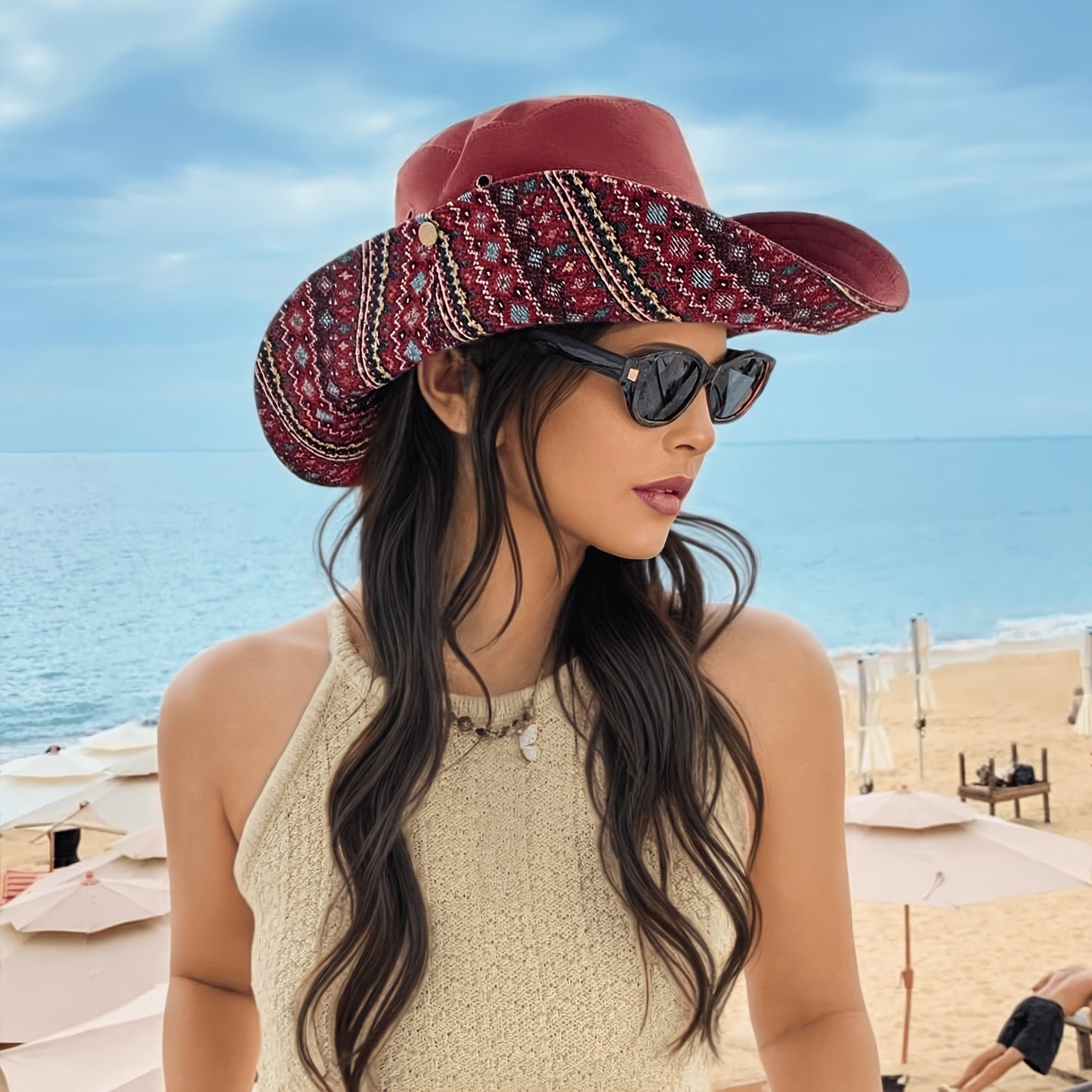 Reversible Bohemian Sun Hat for Women Windproof Fisherman Hat for Travel Hiking Beach Outdoor