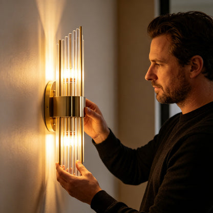 Luxury LED Wall Sconce Crystal Glass Gold Stainless Steel Wall Lamp for Bedroom Living Room