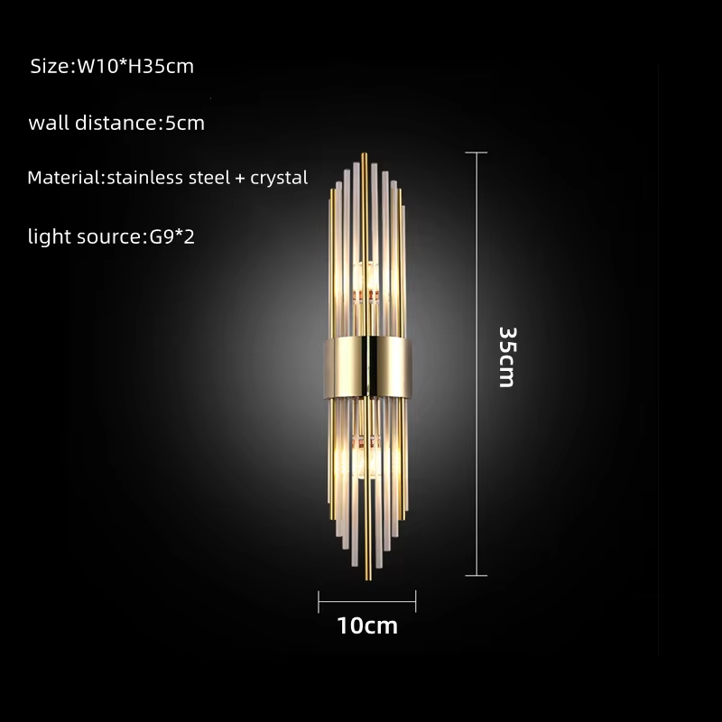 Luxury LED Wall Sconce Crystal Glass Gold Stainless Steel Wall Lamp for Bedroom Living Room