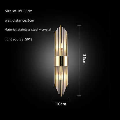 Luxury LED Wall Sconce Crystal Glass Gold Stainless Steel Wall Lamp for Bedroom Living Room