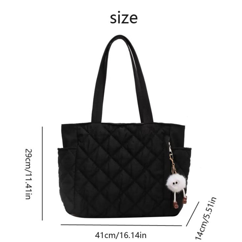 Large Capacity Cotton Tote Bag for Women Quilted Rhombus Commuter Shoulder Handbag