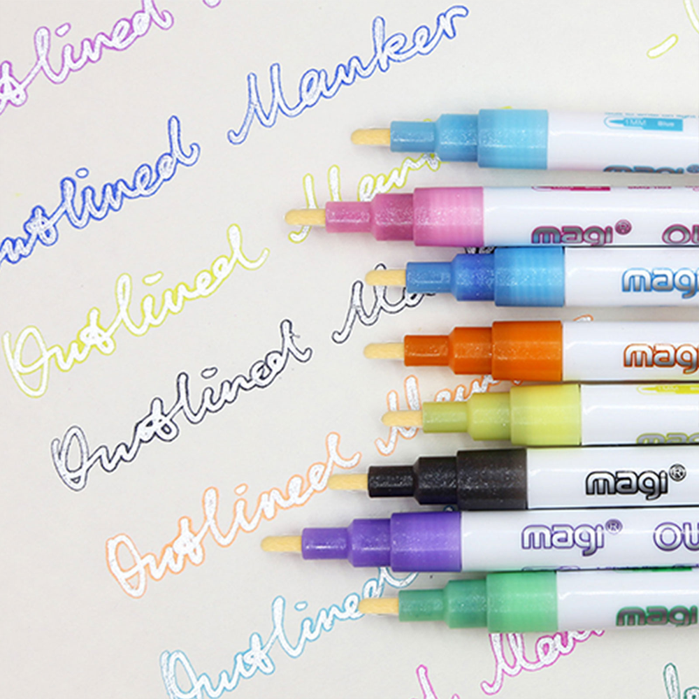 Self Outline Metallic Markers - Double Line Pens Set of 8