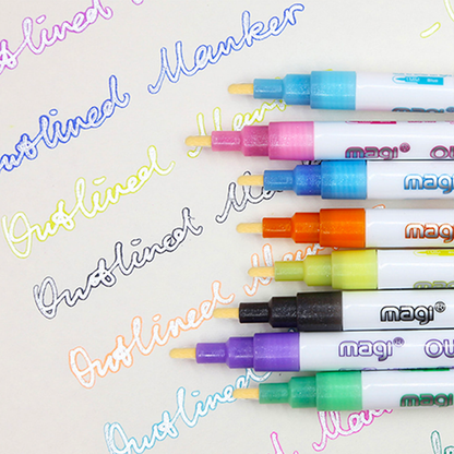 Self Outline Metallic Markers - Double Line Pens Set of 8